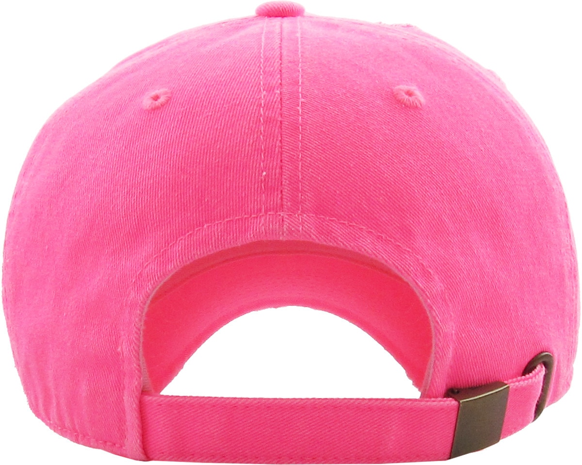 Neon Pink Distressed Vintage Baseball Cap Back View
